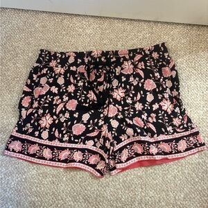 LOFT Black and Pink Floral High Waist Shorts